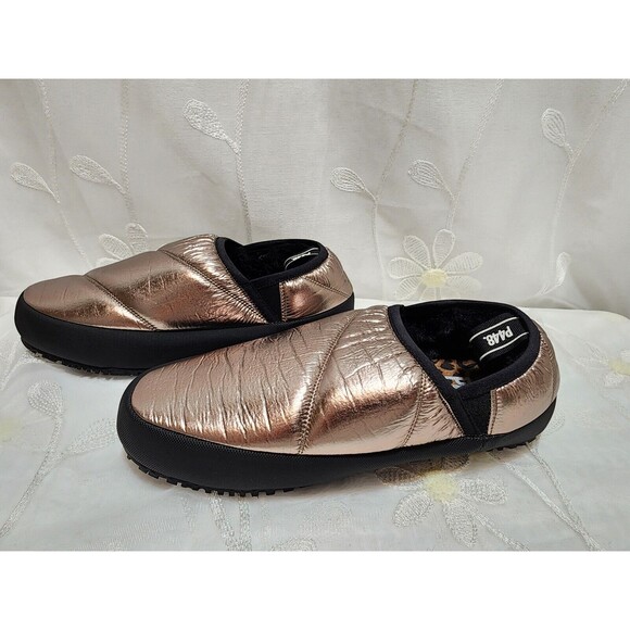 P448 WOMENS 40 SZ 9 GOLD SLIP ON LABY SNEAKER SLIPPER CHEETAH SHIMMER COMFY CUTE - Picture 4 of 15